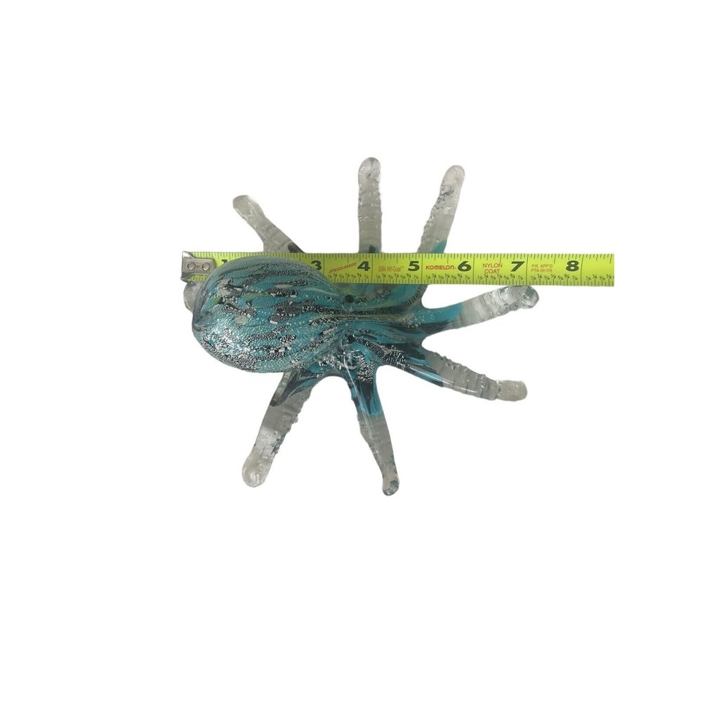 Art Glass Tropical Octopus Hand Blown Blue Black RARE Decor Paper Weight - Picture 11 of 12